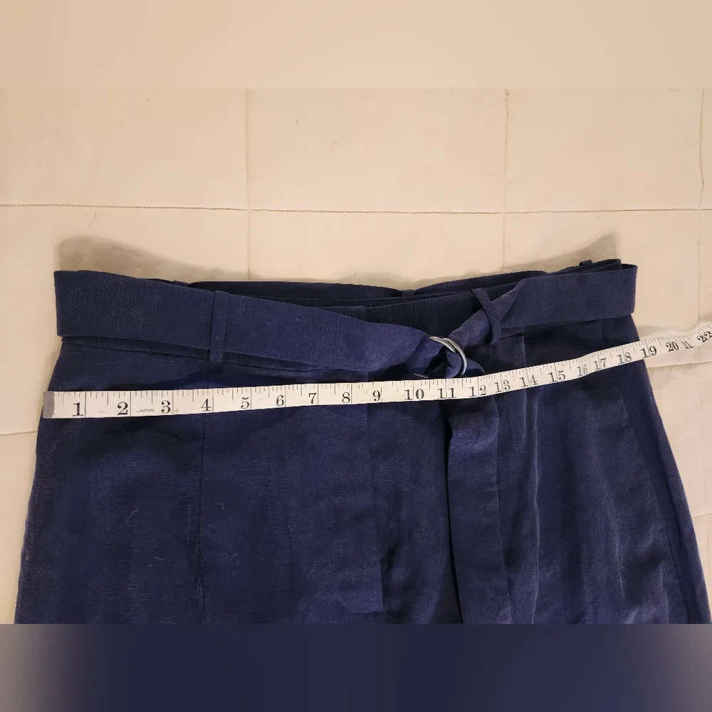 BANANA REPUBLIC Pants Linen-Blend, Wide-Leg, High Rise, Navy, Belted Size 14 NWT